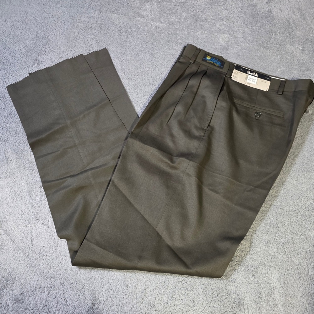 Krizia Mens 35 Dress Pants Olive Brown Pleated Marlane Super‎ 100s Wool Unhemmed